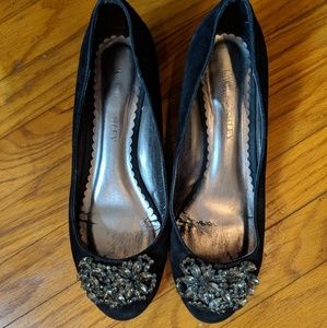 Laura Ashley Black Low Wedges w/ Crystal SIZE 7.5